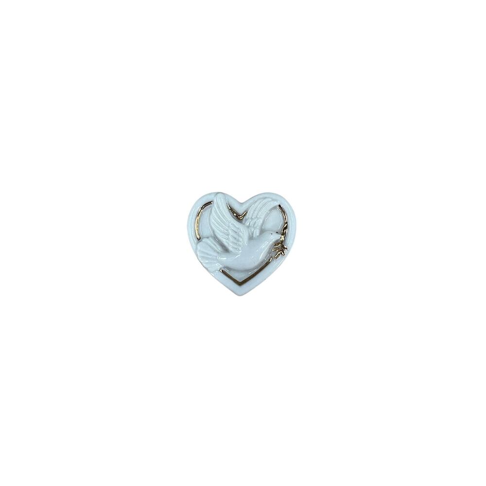 Vintage Lenox Signed Porcelain Dove in Heart Brooch | White & Gold - Picture 2 of 6